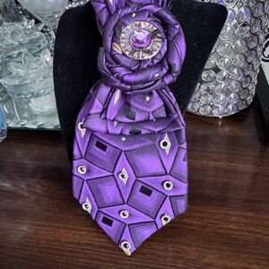 Purple Geometric Pattern Tie with Gem Accents